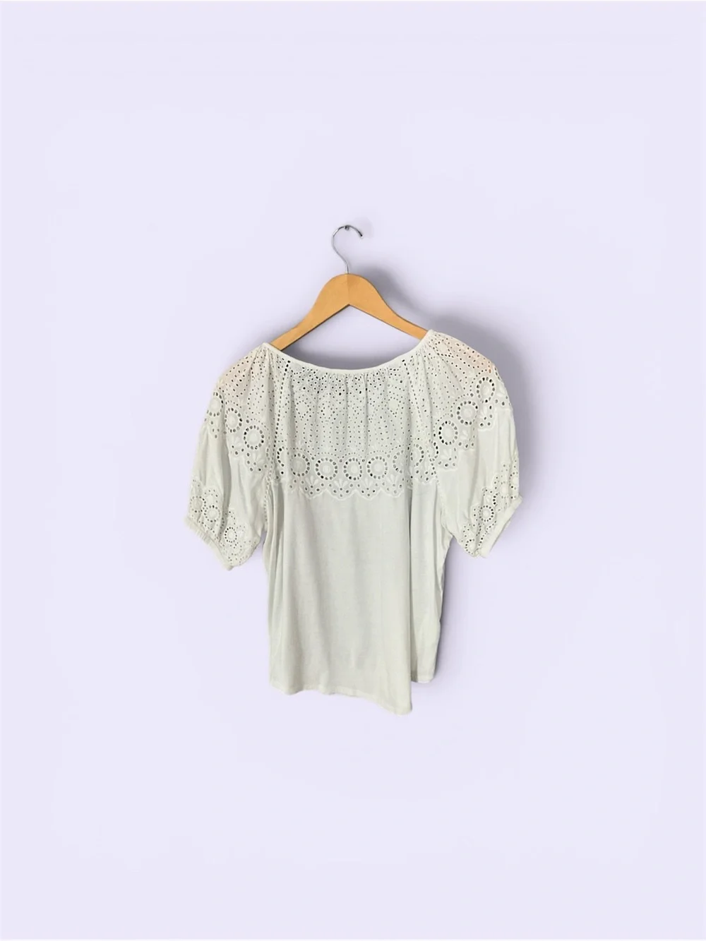LOFT Cream Eyelet Yoke Puff Sleeve Top